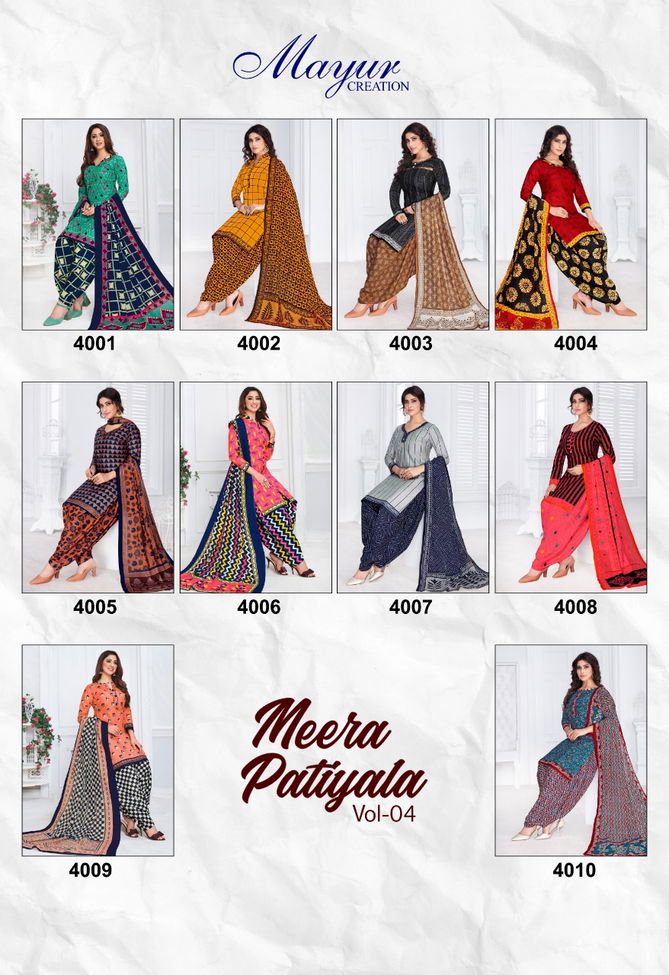 Mayur Meera Patiyala 4 Latest Fancy Regular Wear Printed Pure Cotton Readymade salwar Suit Collection
